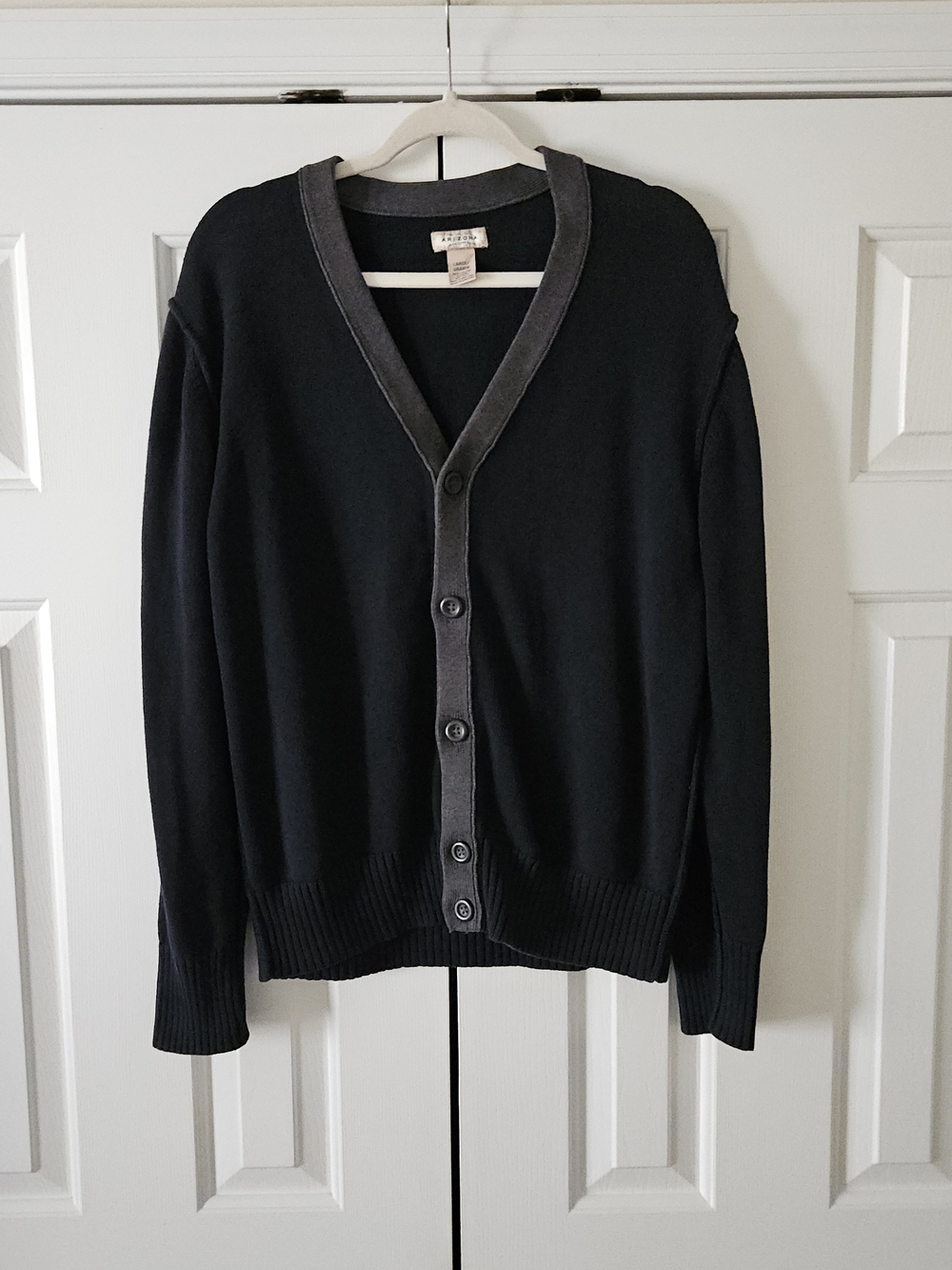VTG Arizona Jean Company Navy/Gray V-Neck Cotton Button Cardigan Pockets Men's L